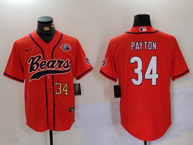 Men%27s Chicago Bears #34 Walter Payton Orange Throwback With Patch Cool Base Stitched Baseball Jerseys
